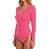 image:imageLYANER Womens Long Sleeve Bodysuit Sexy V Neck Henley Slim Fitted Going Out Tops Button Down LeotardRose Pink