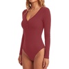 image:imageLYANER Womens Long Sleeve Bodysuit Sexy V Neck Henley Slim Fitted Going Out Tops Button Down LeotardWine Red