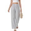 image:imageLYANER Womens Low Rise Striped Pants Wide Leg Cotton Elastic Drawstring Pajama Lounge Wear SleepweaBlack