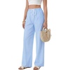 image:imageLYANER Womens Low Rise Striped Pants Wide Leg Cotton Elastic Drawstring Pajama Lounge Wear SleepweaBlue