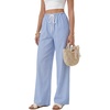 image:imageLYANER Womens Low Rise Striped Pants Wide Leg Cotton Elastic Drawstring Pajama Lounge Wear SleepweaBright Blue