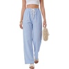 image:imageLYANER Womens Low Rise Striped Pants Wide Leg Cotton Elastic Drawstring Pajama Lounge Wear SleepweaBright Blue