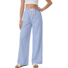 image:imageLYANER Womens Low Rise Striped Pants Wide Leg Cotton Elastic Drawstring Pajama Lounge Wear SleepweaBright Blue