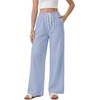 image:imageLYANER Womens Low Rise Striped Pants Wide Leg Cotton Elastic Drawstring Pajama Lounge Wear SleepweaDark Blue