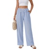 image:imageLYANER Womens Low Rise Striped Pants Wide Leg Cotton Elastic Drawstring Pajama Lounge Wear SleepweaDark Blue