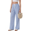 image:imageLYANER Womens Low Rise Striped Pants Wide Leg Cotton Elastic Drawstring Pajama Lounge Wear SleepweaDark Blue