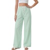 image:imageLYANER Womens Low Rise Striped Pants Wide Leg Cotton Elastic Drawstring Pajama Lounge Wear SleepweaGreen