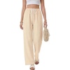 image:imageLYANER Womens Low Rise Striped Pants Wide Leg Cotton Elastic Drawstring Pajama Lounge Wear SleepweaKhaki