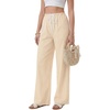 image:imageLYANER Womens Low Rise Striped Pants Wide Leg Cotton Elastic Drawstring Pajama Lounge Wear SleepweaKhaki