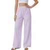 image:imageLYANER Womens Low Rise Striped Pants Wide Leg Cotton Elastic Drawstring Pajama Lounge Wear SleepweaLight Purple