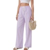 image:imageLYANER Womens Low Rise Striped Pants Wide Leg Cotton Elastic Drawstring Pajama Lounge Wear SleepweaLight Purple