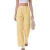 image:imageLYANER Womens Low Rise Striped Pants Wide Leg Cotton Elastic Drawstring Pajama Lounge Wear SleepweaYellow