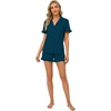 image:imageLYANER Womens Pajamas Set Button Down V Neck Short Sleeve Ruffle Pjs Top with Shorts SleepwearDeep Teal