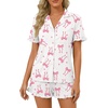 image:imageLYANER Womens Pajamas Set Button Down V Neck Short Sleeve Ruffle Pjs Top with Shorts SleepwearPinky White