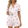 image:imageLYANER Womens Pajamas Set Button Down V Neck Short Sleeve Ruffle Pjs Top with Shorts SleepwearPinky White