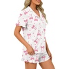 image:imageLYANER Womens Pajamas Set Button Down V Neck Short Sleeve Ruffle Pjs Top with Shorts SleepwearPinky White