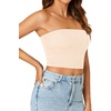 image:imageLYANER Womens Rib Knit Crop Tube Tops Basic Strapless Bandeau Summer Cropped Sleeveless ShirtBeige