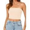 image:imageLYANER Womens Rib Knit Crop Tube Tops Basic Strapless Bandeau Summer Cropped Sleeveless ShirtBeige