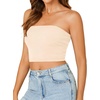 image:imageLYANER Womens Rib Knit Crop Tube Tops Basic Strapless Bandeau Summer Cropped Sleeveless ShirtBeige