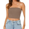 image:imageLYANER Womens Rib Knit Crop Tube Tops Basic Strapless Bandeau Summer Cropped Sleeveless ShirtBrown