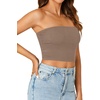 image:imageLYANER Womens Rib Knit Crop Tube Tops Basic Strapless Bandeau Summer Cropped Sleeveless ShirtBrown
