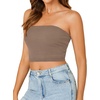 image:imageLYANER Womens Rib Knit Crop Tube Tops Basic Strapless Bandeau Summer Cropped Sleeveless ShirtBrown