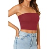 image:imageLYANER Womens Rib Knit Crop Tube Tops Basic Strapless Bandeau Summer Cropped Sleeveless ShirtBurgundy