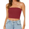 image:imageLYANER Womens Rib Knit Crop Tube Tops Basic Strapless Bandeau Summer Cropped Sleeveless ShirtBurgundy