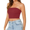 image:imageLYANER Womens Rib Knit Crop Tube Tops Basic Strapless Bandeau Summer Cropped Sleeveless ShirtBurgundy