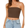 image:imageLYANER Womens Rib Knit Crop Tube Tops Basic Strapless Bandeau Summer Cropped Sleeveless ShirtCoffee