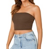 image:imageLYANER Womens Rib Knit Crop Tube Tops Basic Strapless Bandeau Summer Cropped Sleeveless ShirtCoffee