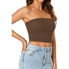 image:imageLYANER Womens Rib Knit Crop Tube Tops Basic Strapless Bandeau Summer Cropped Sleeveless ShirtCoffee