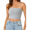 image:imageLYANER Womens Rib Knit Crop Tube Tops Basic Strapless Bandeau Summer Cropped Sleeveless ShirtLight Grey