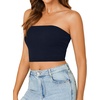 image:imageLYANER Womens Rib Knit Crop Tube Tops Basic Strapless Bandeau Summer Cropped Sleeveless ShirtNavy