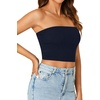 image:imageLYANER Womens Rib Knit Crop Tube Tops Basic Strapless Bandeau Summer Cropped Sleeveless ShirtNavy