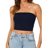 image:imageLYANER Womens Rib Knit Crop Tube Tops Basic Strapless Bandeau Summer Cropped Sleeveless ShirtNavy
