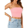 image:imageLYANER Womens Rib Knit Crop Tube Tops Basic Strapless Bandeau Summer Cropped Sleeveless ShirtPink