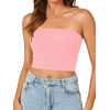 image:imageLYANER Womens Rib Knit Crop Tube Tops Basic Strapless Bandeau Summer Cropped Sleeveless ShirtPink