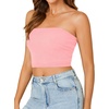 image:imageLYANER Womens Rib Knit Crop Tube Tops Basic Strapless Bandeau Summer Cropped Sleeveless ShirtPink