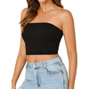 image:imageLYANER Womens Rib Knit Crop Tube Tops Basic Strapless Bandeau Summer Cropped Sleeveless ShirtSolid Black