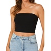 image:imageLYANER Womens Rib Knit Crop Tube Tops Basic Strapless Bandeau Summer Cropped Sleeveless ShirtSolid Black