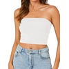 image:imageLYANER Womens Rib Knit Crop Tube Tops Basic Strapless Bandeau Summer Cropped Sleeveless ShirtWhite