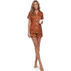 image:imageLYANER Womens Silky Satin Pajamas Set Short Sleeve Button Down Shirt With Shorts Pjs Set SleepwearBrown