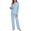 image:imageLYANER Womens Soft Modal Pajamas Long Sleeve Button Down PJS V Neck 2 Piece Sleepwear Lounge SetsAzure
