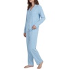 image:imageLYANER Womens Soft Modal Pajamas Long Sleeve Button Down PJS V Neck 2 Piece Sleepwear Lounge SetsAzure