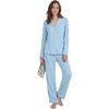 image:imageLYANER Womens Soft Modal Pajamas Long Sleeve Button Down PJS V Neck 2 Piece Sleepwear Lounge SetsAzure