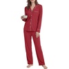 image:imageLYANER Womens Soft Modal Pajamas Long Sleeve Button Down PJS V Neck 2 Piece Sleepwear Lounge SetsWine Red