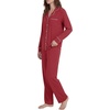 image:imageLYANER Womens Soft Modal Pajamas Long Sleeve Button Down PJS V Neck 2 Piece Sleepwear Lounge SetsWine Red