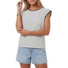image:imageLYANER Womens Striped Lace Trim Round Neck Cap Sleeve Dressy Casual Top Tee ShirtsWhite