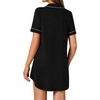 image:imageLYANER Womens Striped Nightgown Short Sleeve Sleepshirt Button Down Nightshirt SleepwearBlack